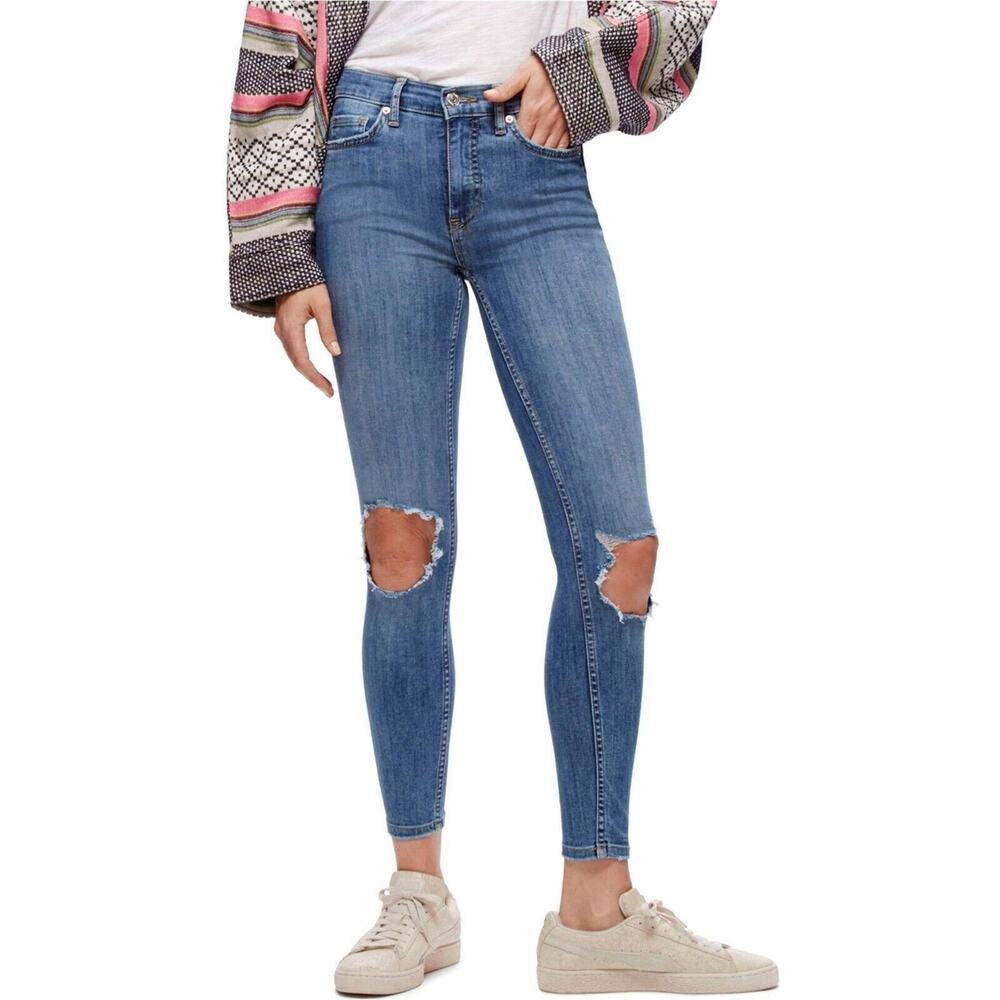 Free People High Rise Busted Skinny Fit Jeans Stretched Distressed Womens 29